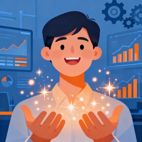 An advanced technical setup with lines of code and server icons, representing technical excellence.