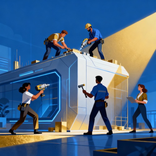 A sunrise over a futuristic city, symbolizing that the future belongs to those who build it.